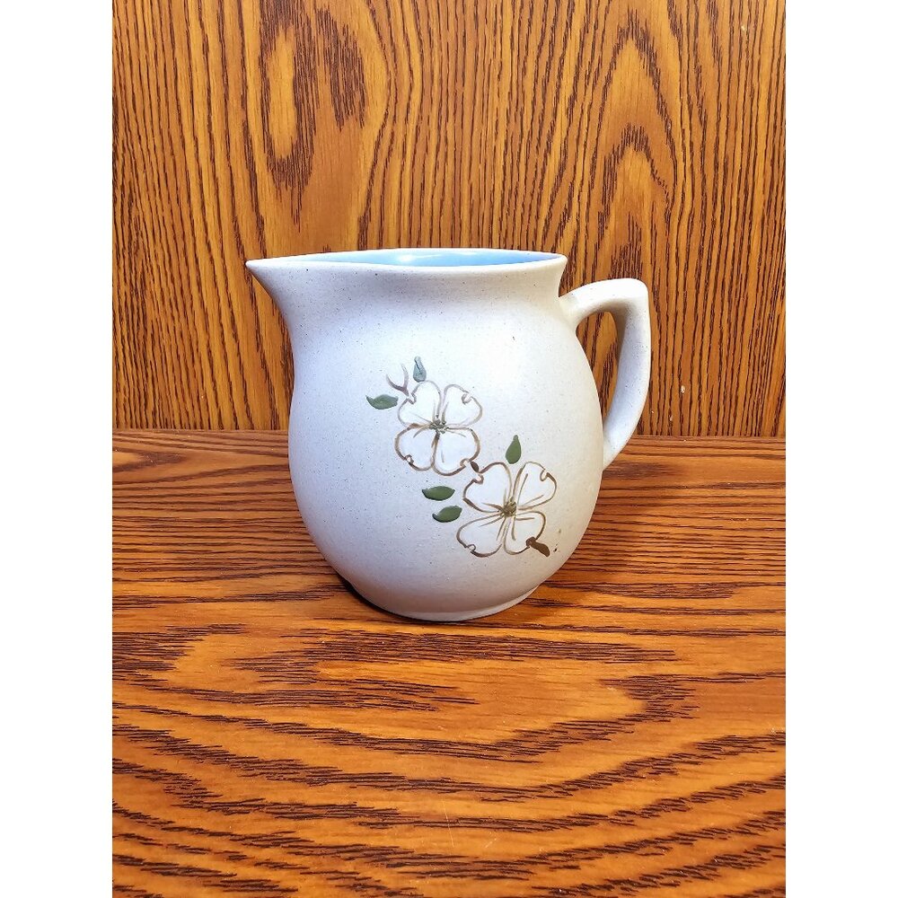 Vintage Pigeon Forge Pottery Floral Cream Pitcher With Blue Interior